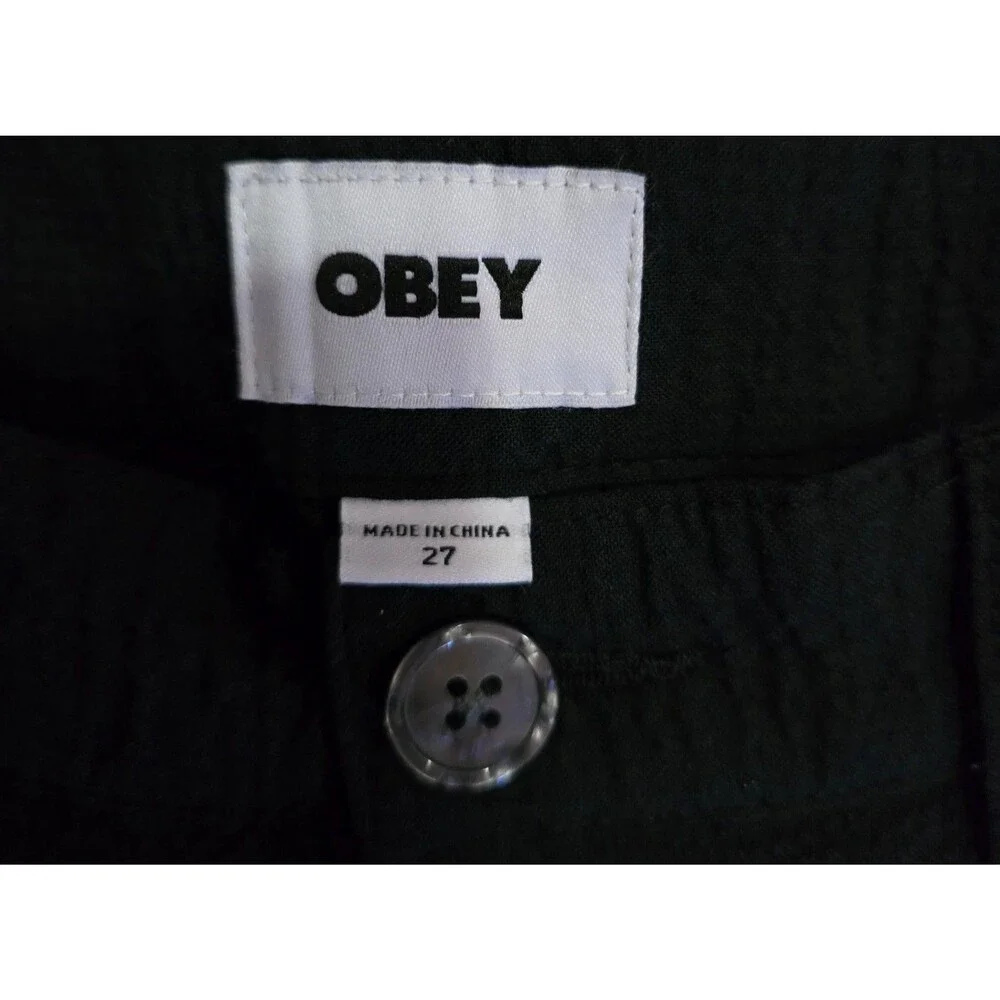 Obey Men’s 27 FUBAR Seersucker Pants Black NWT Pleated Cotton Blend